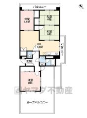 角部屋＾＾4DK。3面バルコニーで陽当たり＆風通し良好。ルーフバルコニー面積41.19㎡。