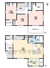 3LDKとタタミコーナー。リビング収納＆ウォークインクローゼット、オープンクローゼットなど収納充実の間取り＾＾南面に2ヶ所バルコニーあり。陽当たり＆風通し良好。