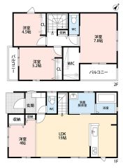 南西向き＾＾オールフローリング4LDK＾＾収納充実＆日当たり良好の間取り。