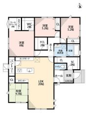 生活動線が効率的な平屋建て＾＾4LDK＾＾お庭付。LDK20帖＾＾リビング横には和室有＾＾