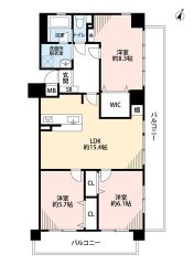 3LDK＾＾南向き＾＾LDK15.4帖＾＾全室フローリング＾＾ 主寝室8.3帖＾＾広々としたWIC付＾＾全居室収納有＾＾