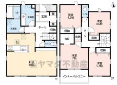 4LDK。ウォークインクローゼット＆洗面室収納＆シューズクロークなど収納充実の間取り。急な雨でも安心のインナーバルコニーあり。