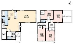オールフローリング4LDK＾＾LDK24.5帖＾＾全居室収納ありで収納充実の間取り＾＾ LDK3面採光＆全居室2面採光で陽当たり良好＾＾