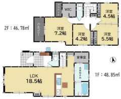 4LDK。南向き。LDKは広々18.5帖。家事室付き＾＾パントリー＆リビング収納＆ウォークインクローゼットなど収納充実＾＾幅広バルコニーで陽当たり＆風通し良好。
