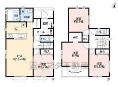 4LDK。パントリー＆ウォークインクローゼットなど収納充実の間取り。南面バルコニーで陽当たり良好＾＾