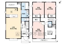 3LDKとファミリースペース。南東向き。家族間のコミュニケーションが取りやすいリビング階段を採用。全居室2面採光＆収納スペース付き。南東バルコニーで陽当たり良好＾＾
