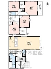 4LDK。リビング上部は折上天井で明るく開放的な空間＾＾玄関に広々シューズクローク付き。