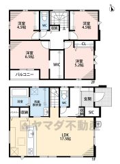 4LDK＾＾カースペース3台分。シューズクローク、ウォークインクローゼット、パントリー＆リビング収納など、収納充実の間取り。