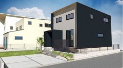 完成予想図。フラットな外壁にブラックのアクセントが入ることで、ホテルライクな佇まいを演出しています＾＾ 