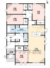 4LDKとファミリークローク。LDK18.6帖。食器洗浄乾燥機付きシステムキッチンやランドリールームなど設備充実＾＾