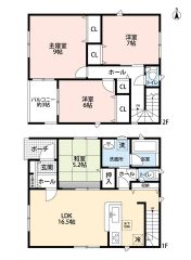 和室含む4LDK。全居室収納スペース付き＾＾ご家族とのコミュニケーションがとりやすいリビング階段＾＾