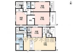 4LDK。広々LDK18帖。オールフローリング。シューズインクローク付き。