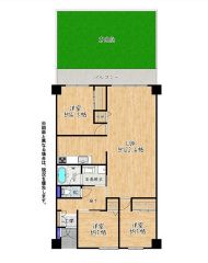 リビングは広々22帖以上。洋室が3部屋あるので、お子様が大きくなっても安心ですね＾＾約15坪の専用庭付き。