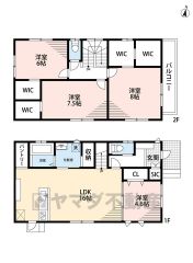 1階はLDKと隣接する洋室を合わせると20帖以上の空間＾＾ 2階は全居室6帖以上＆全居室WIC付き＾＾