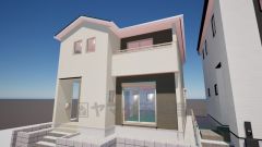 完成予想図。シンプルでいつまでも飽きのこないデザインが周囲の環境に調和し、どんなご家族にもフィットするデザインです。 