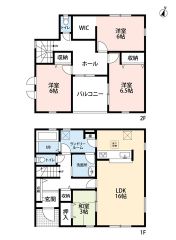 2号棟。4LDK＾＾南向き＾＾敷地約55坪＾＾LDKと和室で約19帖の広々空間＾＾ 全居室収納有、広々としたWIC完備で収納充実の間取り＾＾