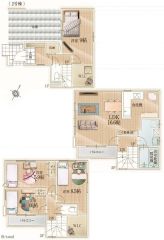 4LDK3階建ての新築物件。1Fの9帖洋室は大型W.I.Cを備えており、主寝室に適しています。家族の生活時間帯がずれても静かに過ごせます。