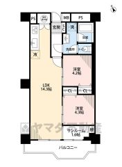 2LDK、サンルーム付き。南西向き。眺望良好。全居室収納スペース付き。お問合せお待ちしております＾＾