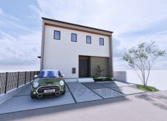 完成予想図、現況と異なる場合は現況優先となります。 落ち着いたカラーの組み合わせでシンプルモダンな印象のお家です＾＾