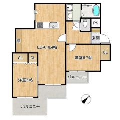 リビングは18帖以上の開放感あふれる空間です。全室バルコニーに繋がります。どのお部屋にいても明るさを感じられます。