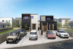 右2号棟。完成予想図。現況と異なる場合は現況優先となります。右が2号棟。