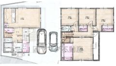 4LDK。南向き。1階はパントリー＆シューズクローク＆ファミリークロークあり＾＾シューズクロークから玄関ホールはもちろん、ファミリークロークにも行ける2ｗａｙ仕様。2階は主寝室に大容量のWIC付き＾＾