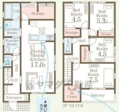 4LDK。南向きで陽当たり良好＾＾キッチン後方に大容量のストレージルームあり＾＾主寝室にウォークインクローゼットなど全居室収納付き。南面バルコニー。